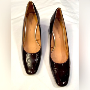 Zara patent pumps, chunky heel, red/brown color, sz 10‎